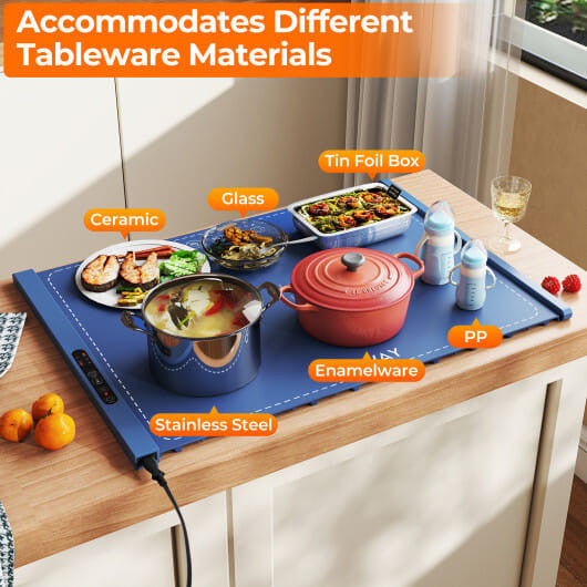 Rollable Food Warming Mat Portable Electric Tray With Even Heating Gray