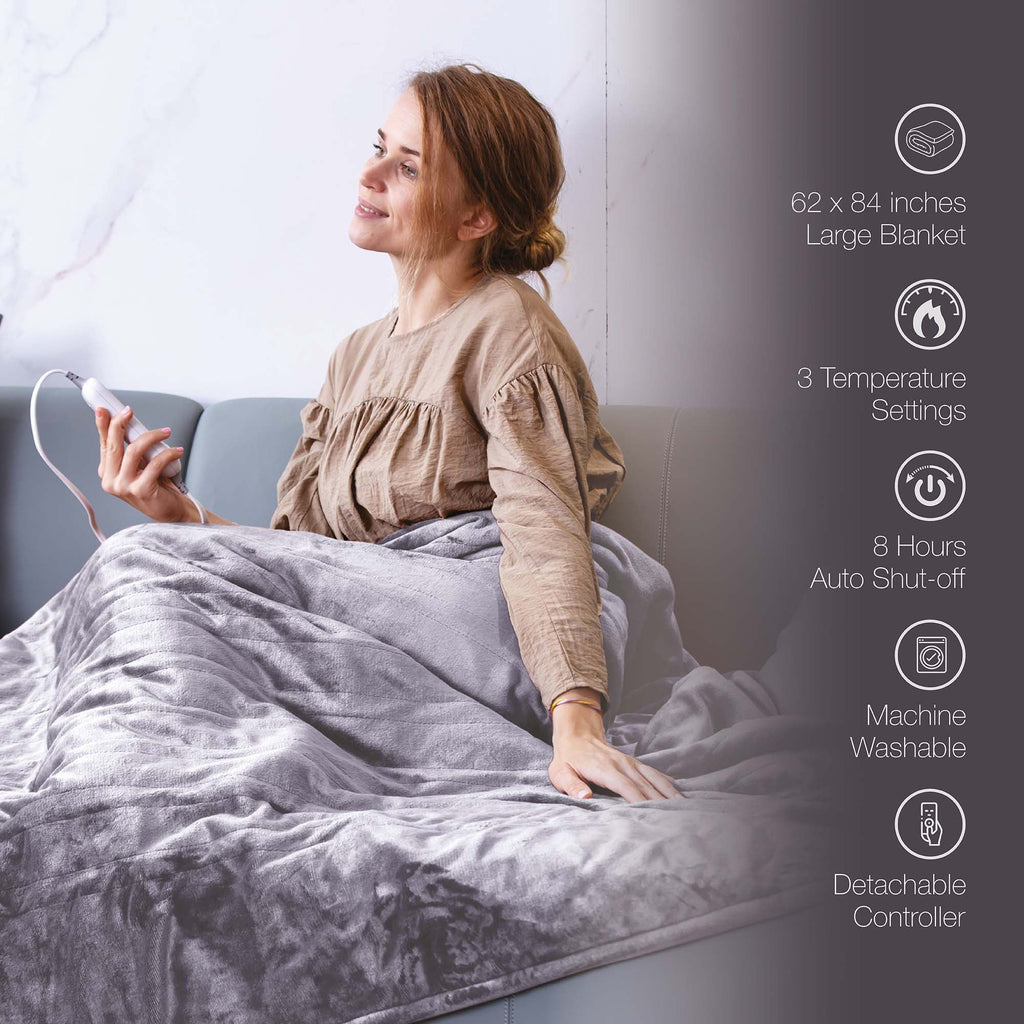 Total Warmth & Comfort Bundle – Includes Electric Soft Microplush Heated Blanket Shoulder Massaging Wrap - GilloServ
