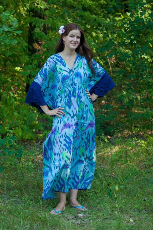 Blue Ballerina Style Caftan in Ikat Aztec-1