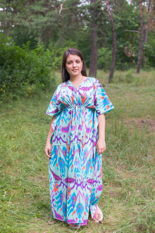 Mint Timeless Style Caftan in Ikat Aztec Pattern-1