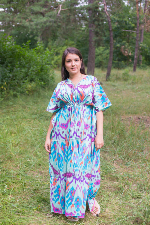 Mint Timeless Style Caftan in Ikat Aztec Pattern-0