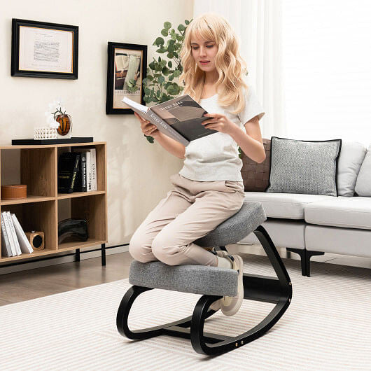 Rocking Ergonomic Kneeling Chair with Padded Cushion for Home Office-Gray - GilloServ