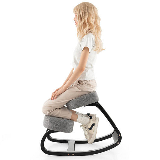 Rocking Ergonomic Kneeling Chair with Padded Cushion for Home Office-Gray - GilloServ