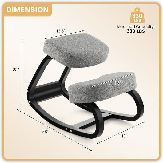 Rocking Ergonomic Kneeling Chair with Padded Cushion for Home Office-Gray - GilloServ