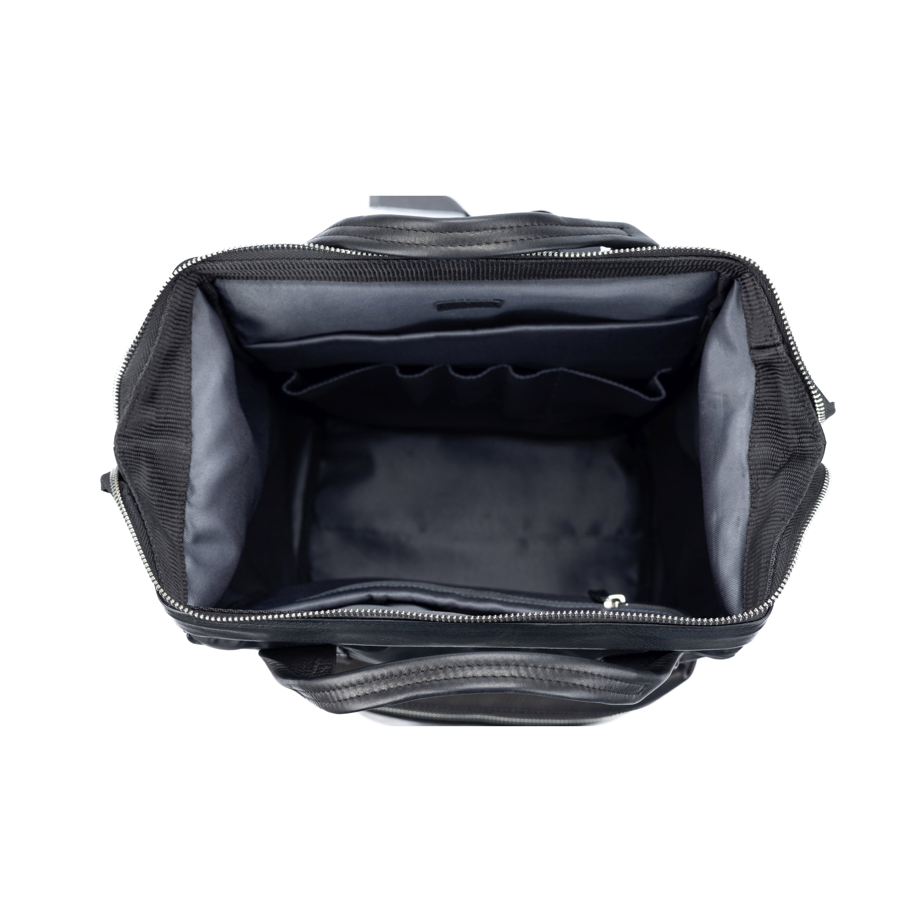 Waterproof Nylon Backpack/Full Grain Leather with Light Grain - Black - GilloServ