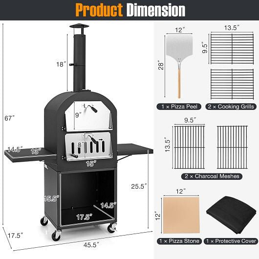 Outdoor Pizza Oven//Protective Cover//Grill Racks//Built-in Thermometer - GilloServ