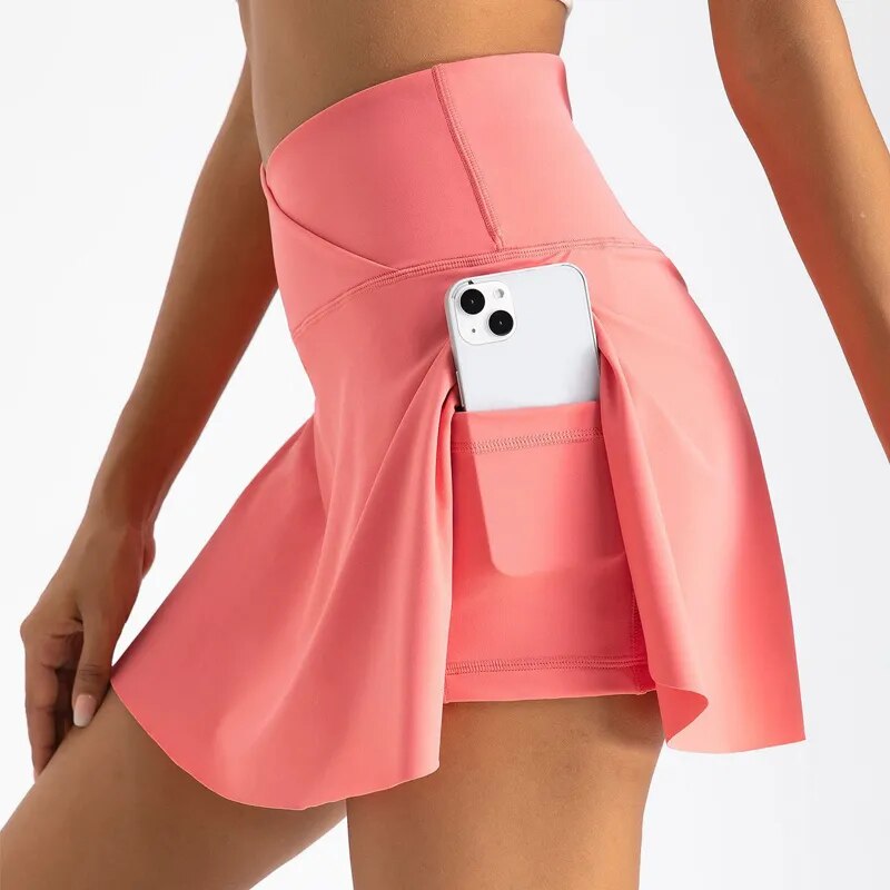 Women Pleated Tennis Skirt with Pockets Shorts Athletic Skirts - GilloServ