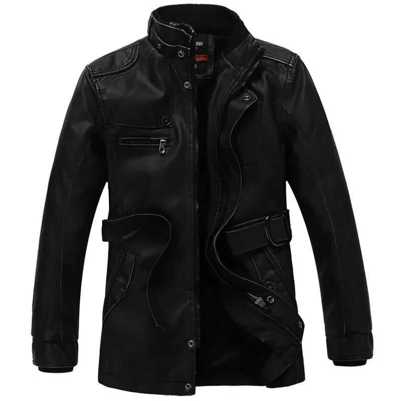Mens PU Leather Fleece Lined Winter Jacket (Coffee thin)-0
