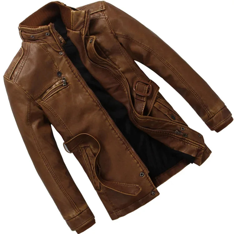 NNEOBA Mens PU Leather Fleece Lined Winter Jacket (Yellow fleece)-1