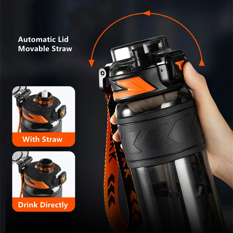 1000ML Tritan Water Bottle with Straw Black - GilloServ