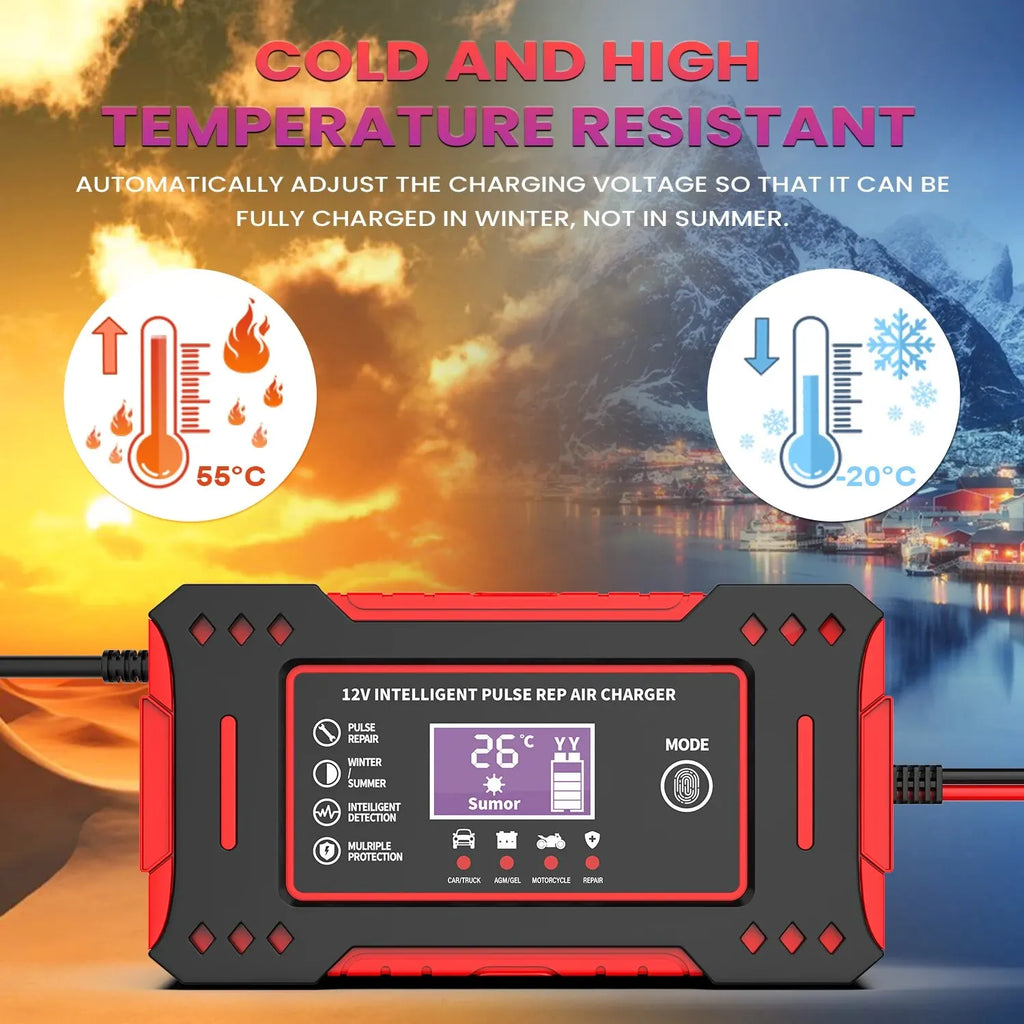 6A 12V Smart Car Battery Charger Lead-Acid Battery Red - GilloServ