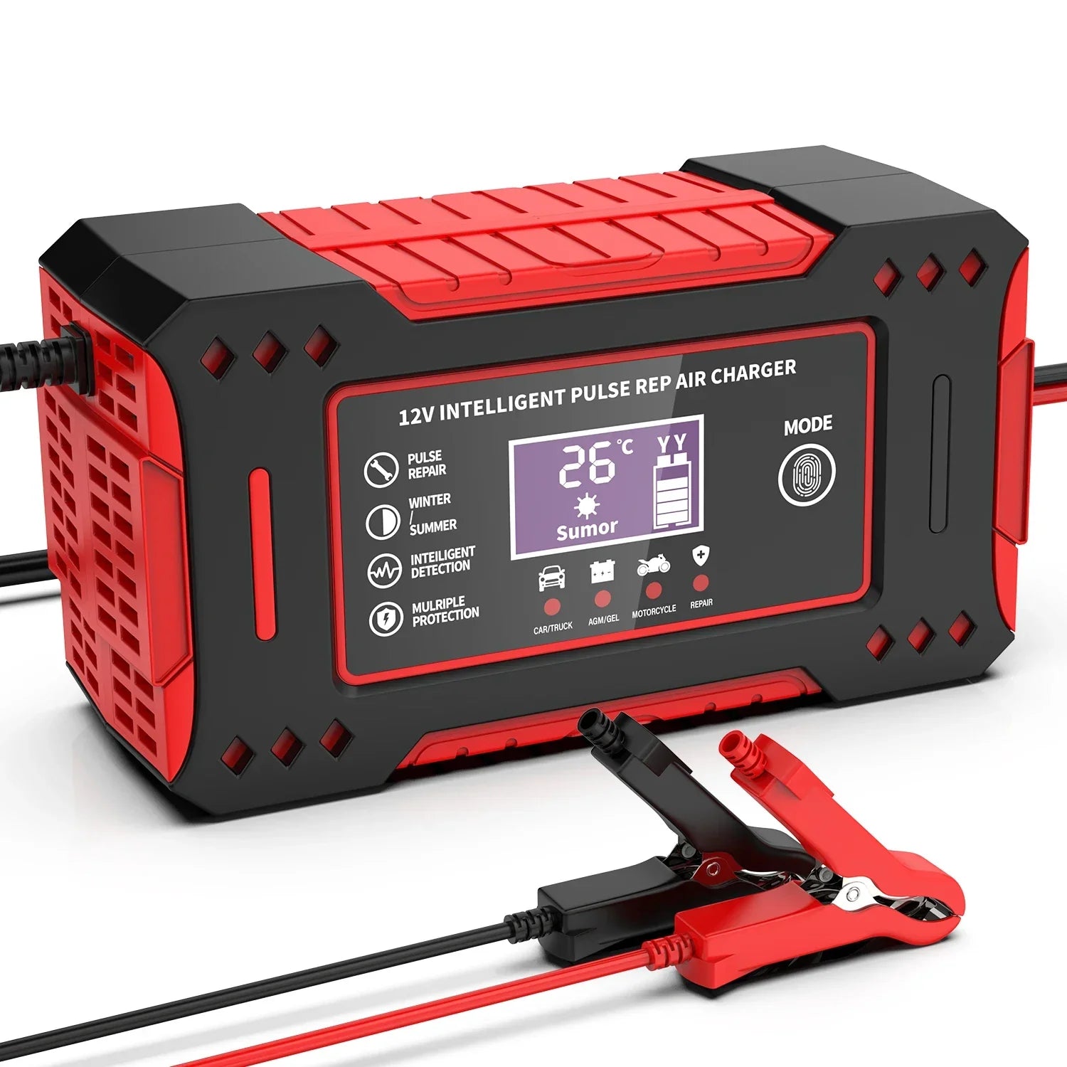 6A 12V Smart Car Battery Charger Lead-Acid Battery Red - GilloServ