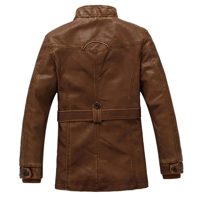 Mens PU Leather Fleece Lined Winter Jacket (Yellow fleece)-2