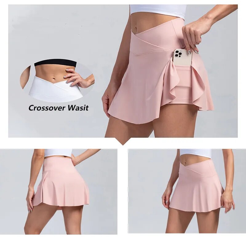 Women Pleated Tennis Skirt with Pockets Shorts Athletic Skirts - GilloServ