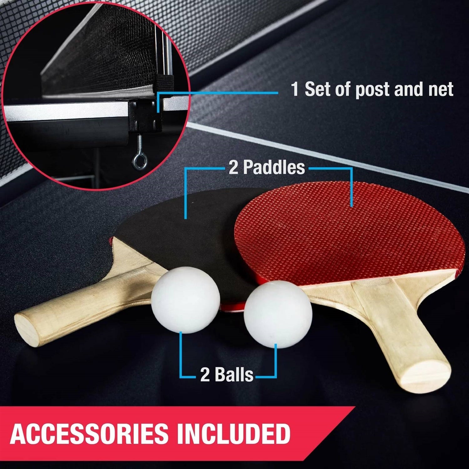 Official Size Blue Ping Pong Table Tennis Set//with Net/2 Balls and//2 Paddles - GilloServ