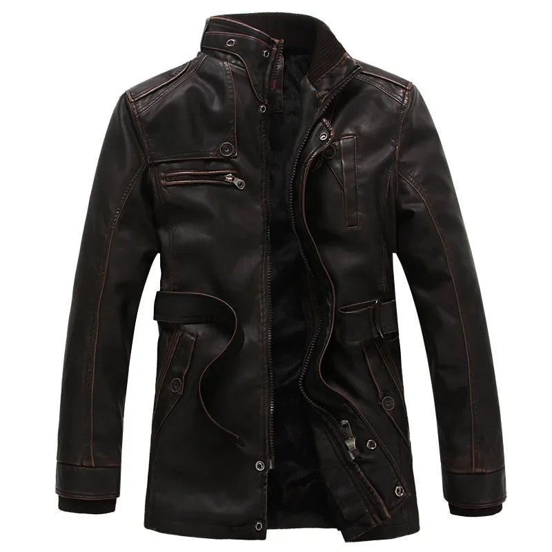 NNEOBA Mens PU Leather Fleece Lined Winter Jacket (Coffee Fleece)-0