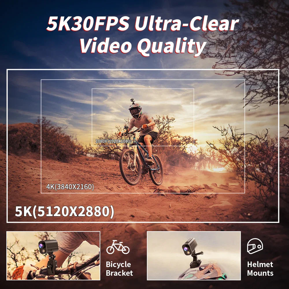 5K Action Camera with LED Light 64GB Included Black - GilloServ