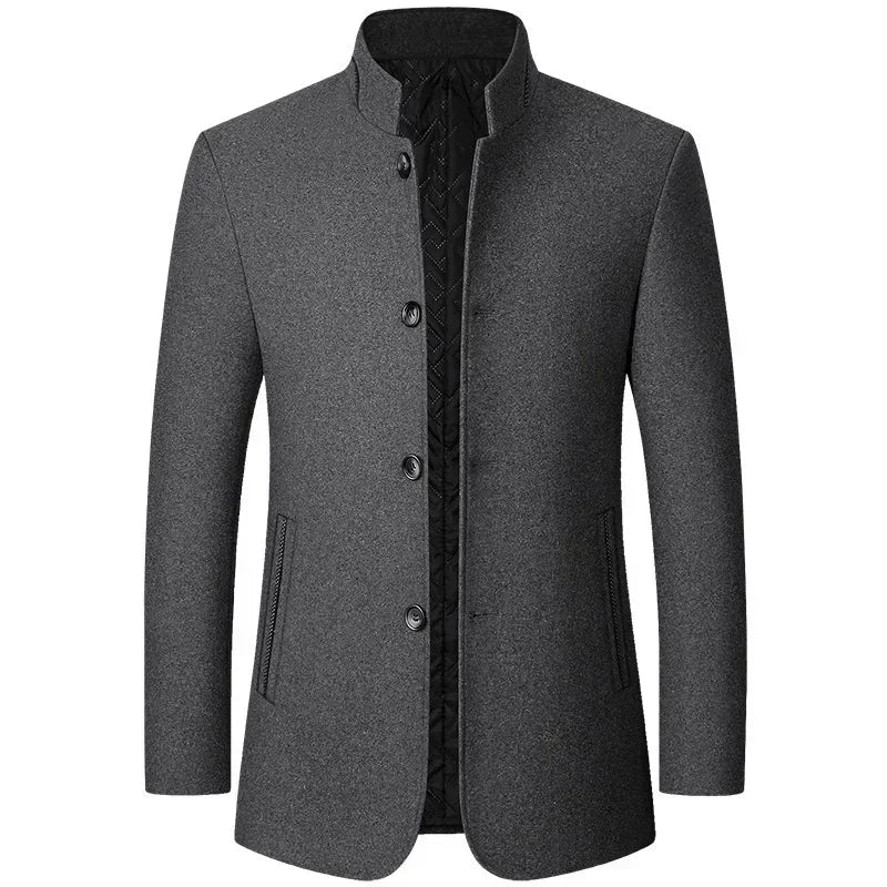 NNEOBA Mens Winter Wool Coat Stand Collar Business Jacket (Gray)-0