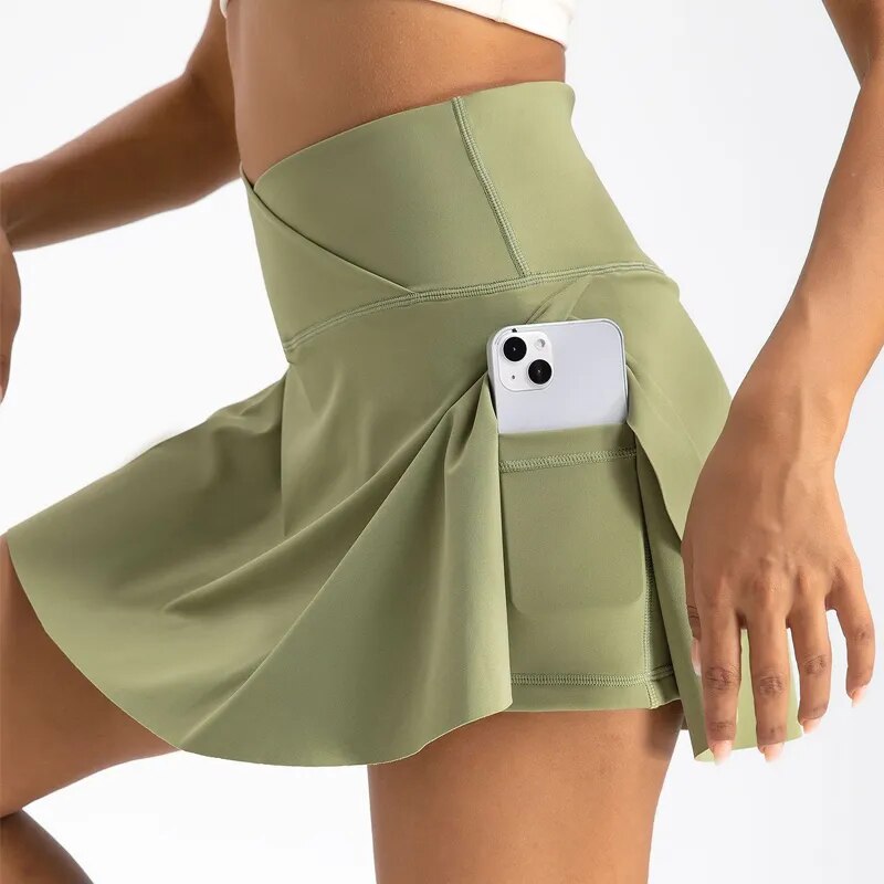 Women Pleated Tennis Skirt with Pockets Shorts Athletic Skirts - GilloServ