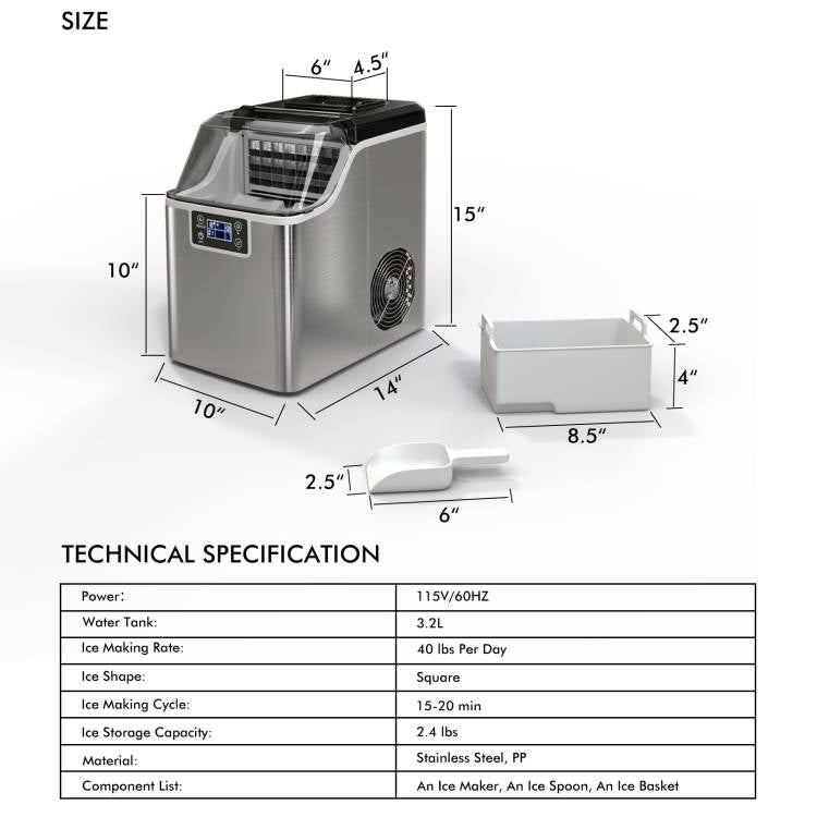 Countertop Home Electric Ice Machine with Scoop//Water Bottle Not Included - GilloServ