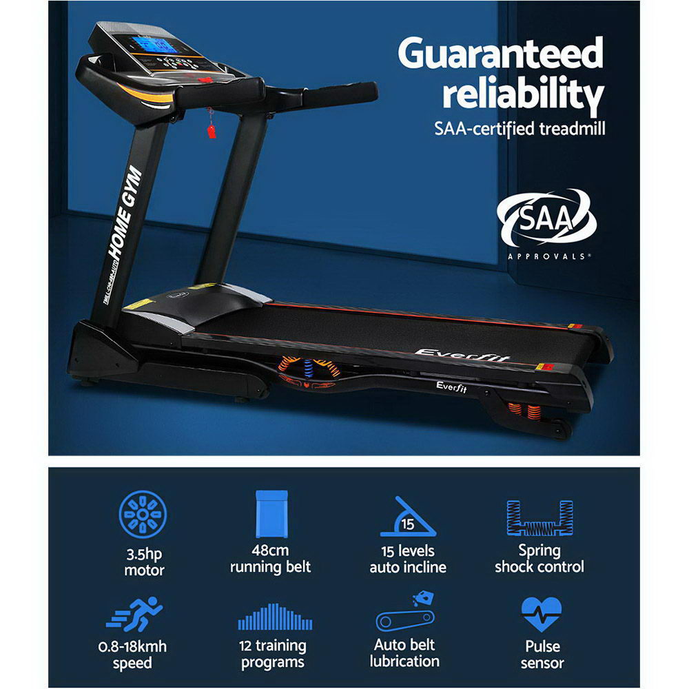 Electric Treadmill 48cm Incline Running Home Gym Fitness Machine Black - GilloServ