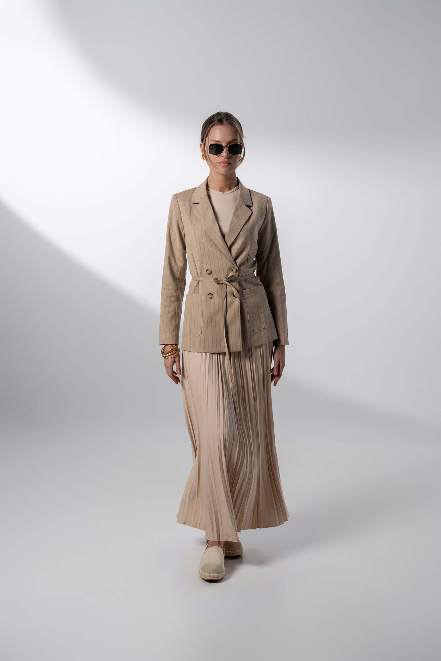 Double Breasted Pinstripe Jacket-Brown - GilloServ