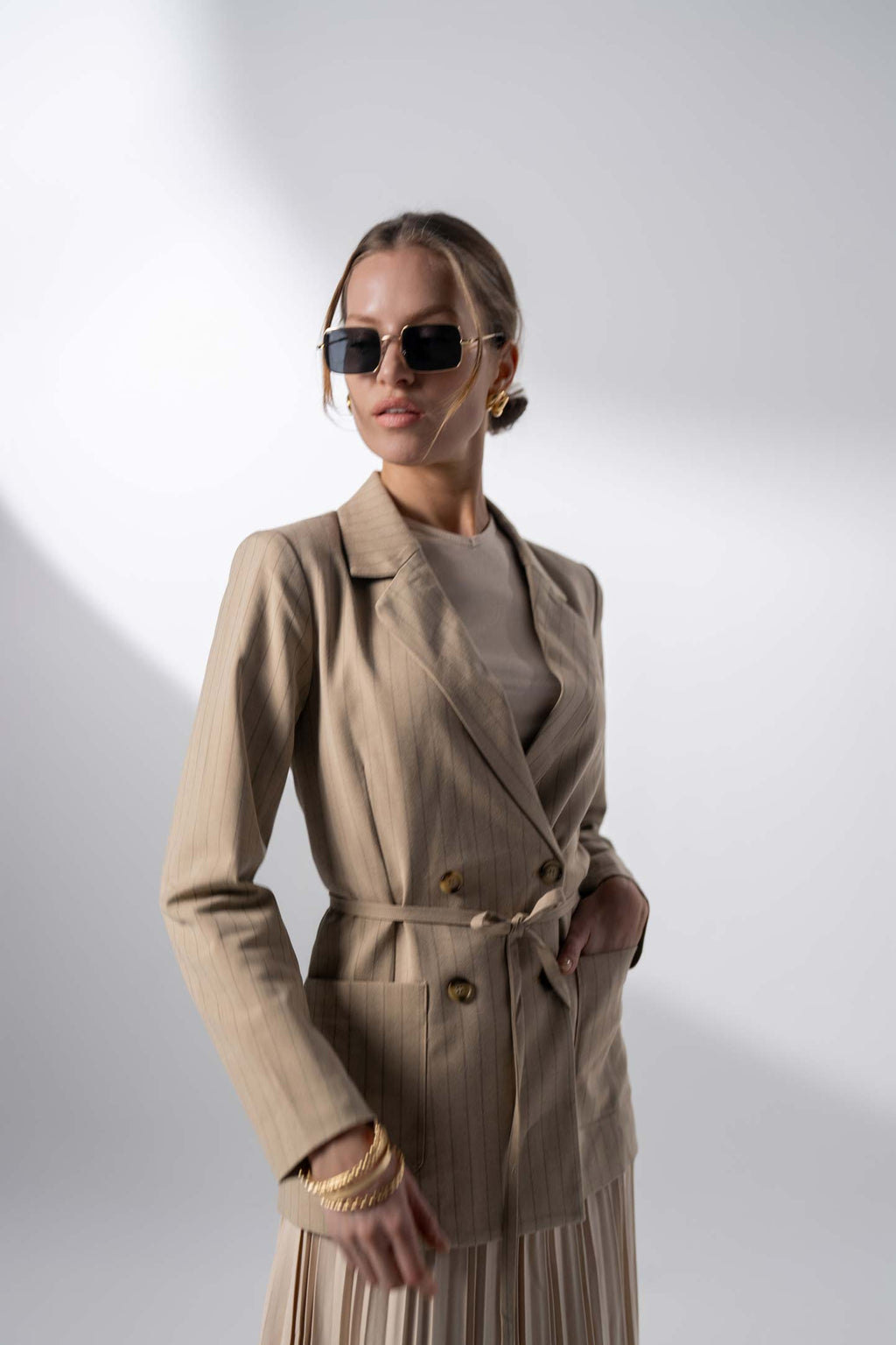 Double Breasted Pinstripe Jacket-Brown - GilloServ