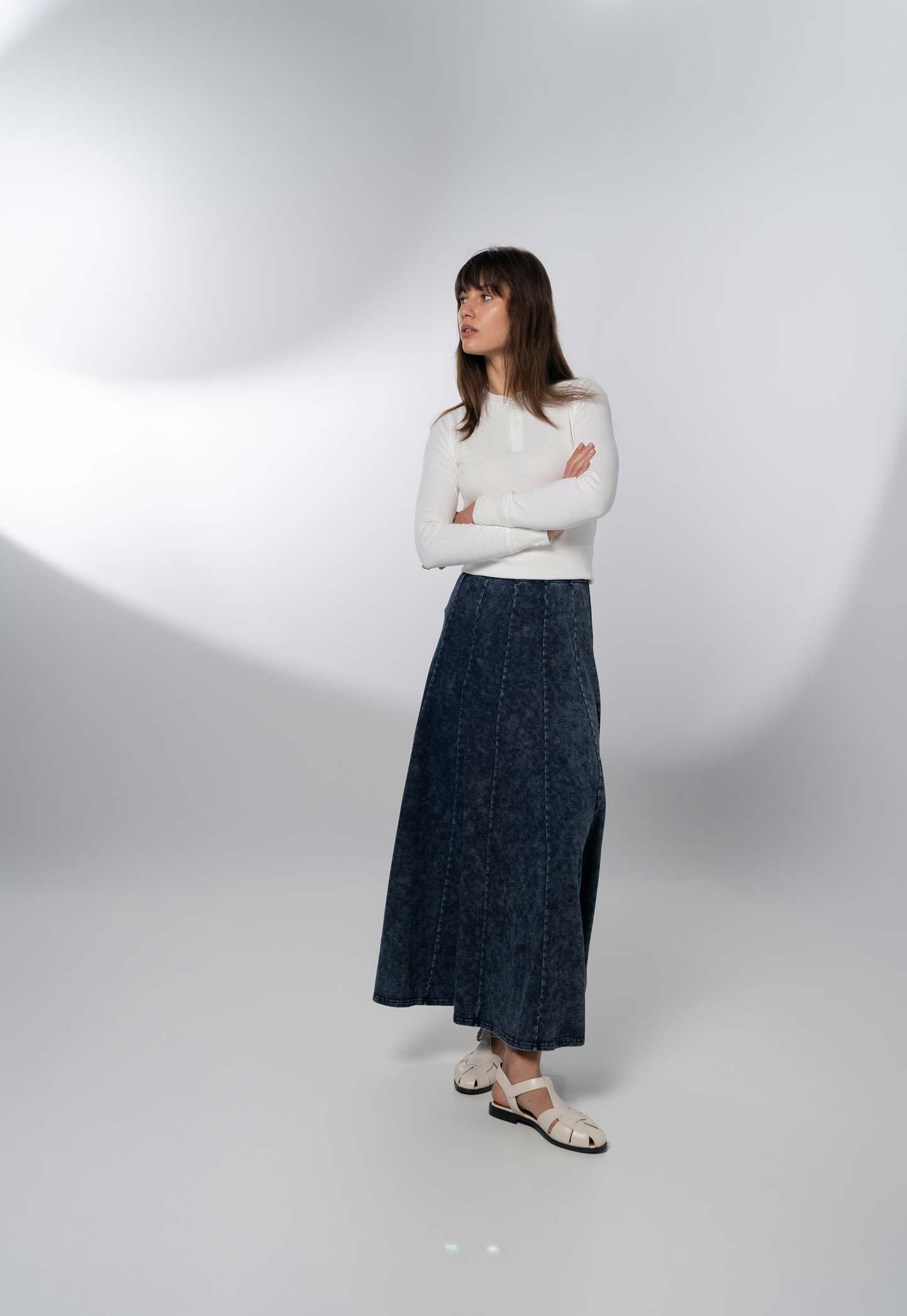 Paneled Flare Skirt 37"-Blue Wash-4