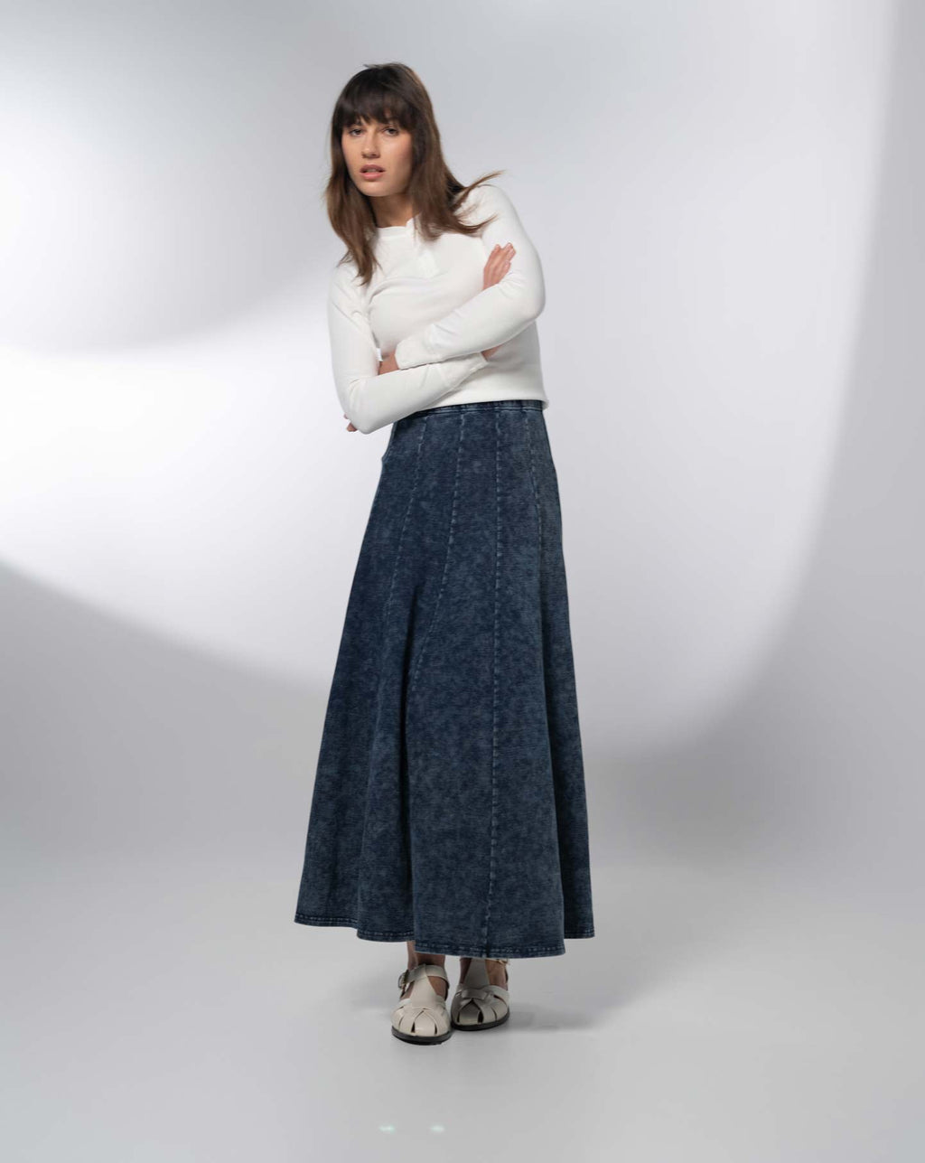 Paneled Flare Skirt 37"-Blue Wash-3