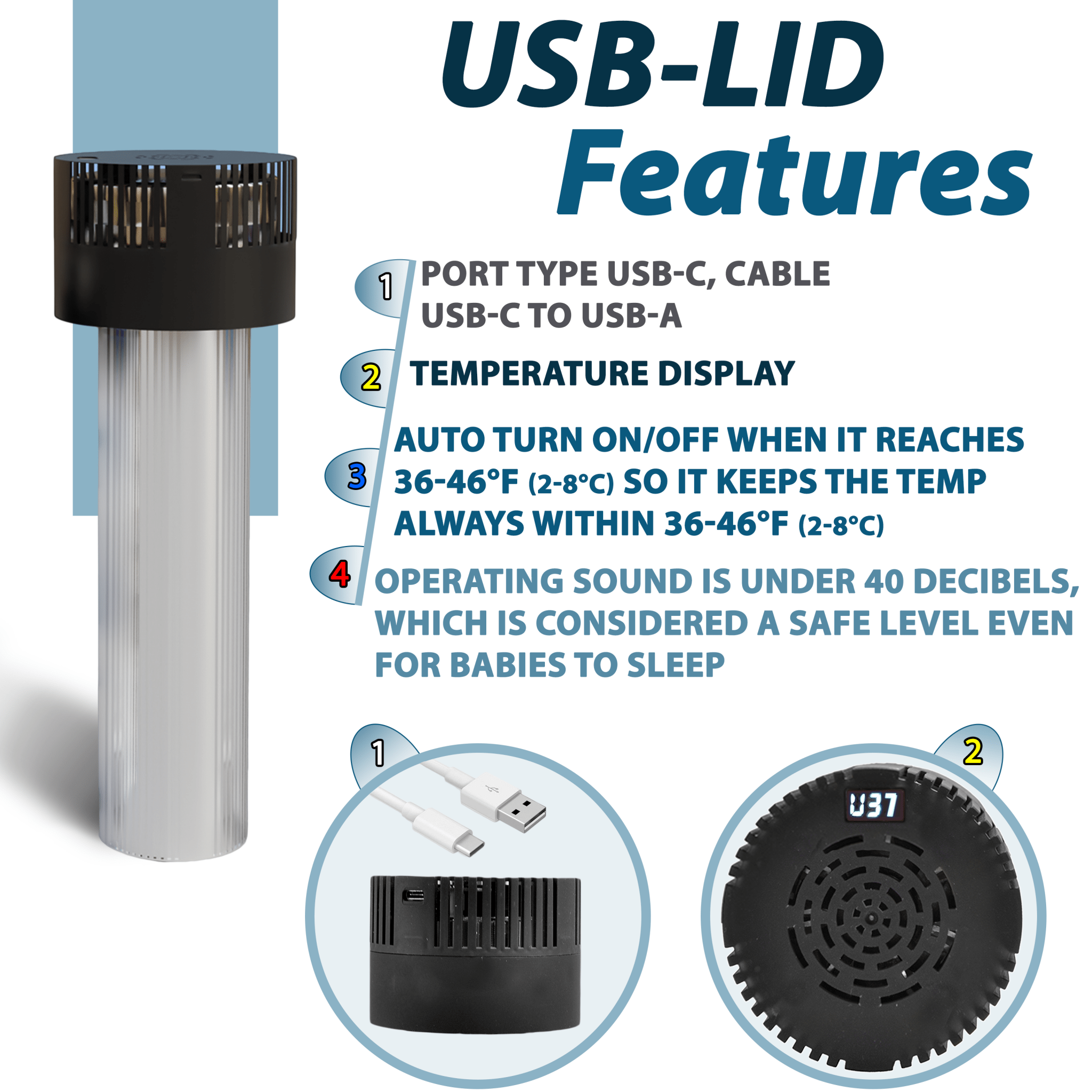 Cooling Lid with Auto Shut-Off and Temperature-Display - GilloServ