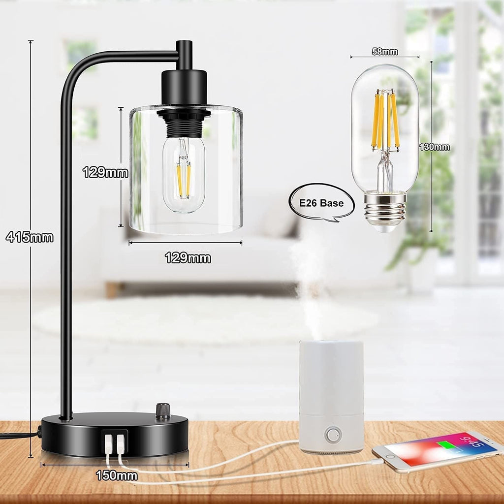 NNEDSZ 2x Pack Industrial Table Lamp with 2 USB Port for Bedside Nightstand Desk and Living Room Office (Bulb not Included)-4