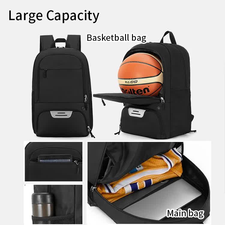 Black Sports Backpack with Separate Shoe & Ball Compartments - GilloServ