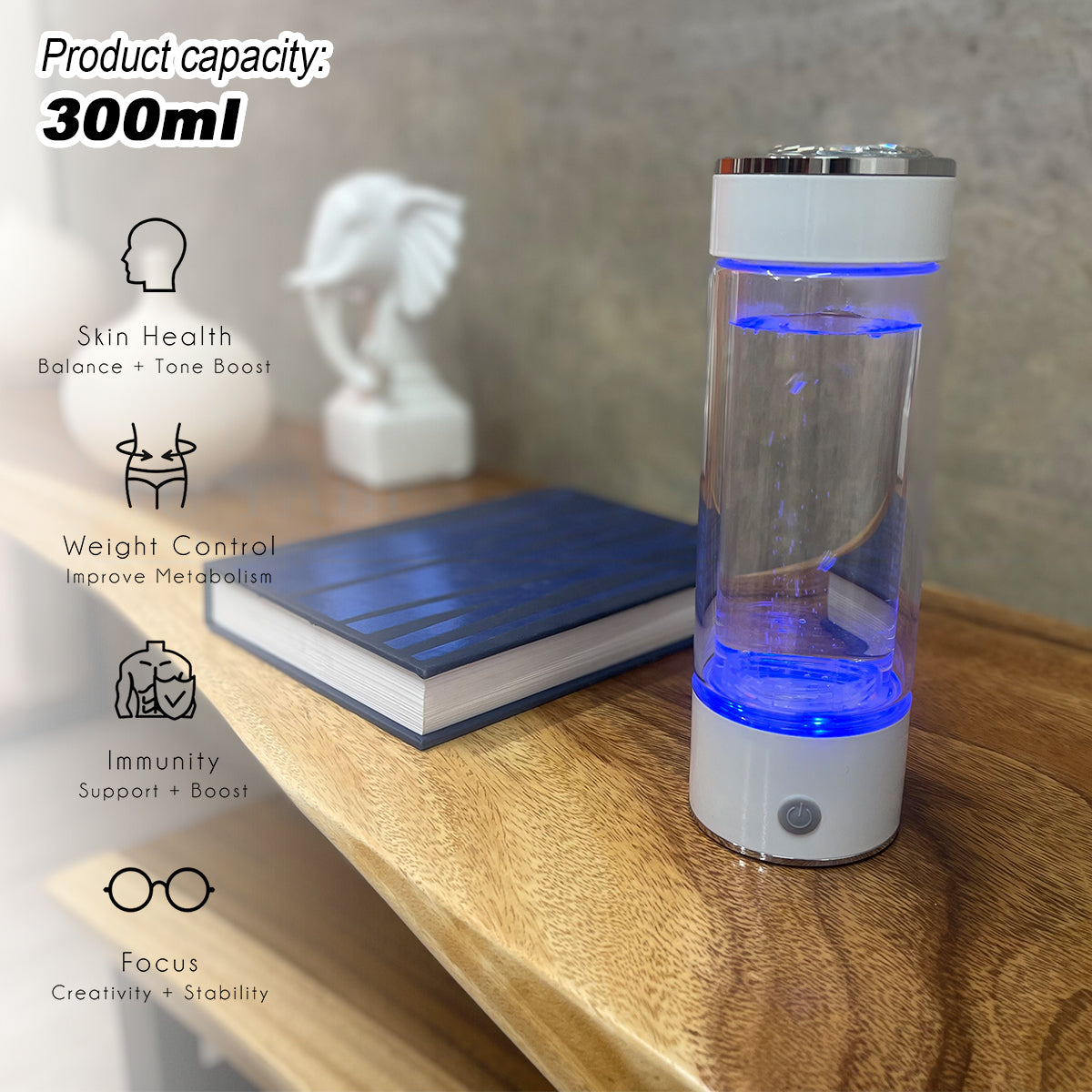 300ml H2 Hydrogen Water Bottle Alkaline Ionizer High compatibility AU - GilloServ