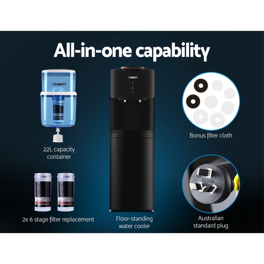Water Cooler Dispenser Stand 22L Bottle Black w/2 Filter - GilloServ
