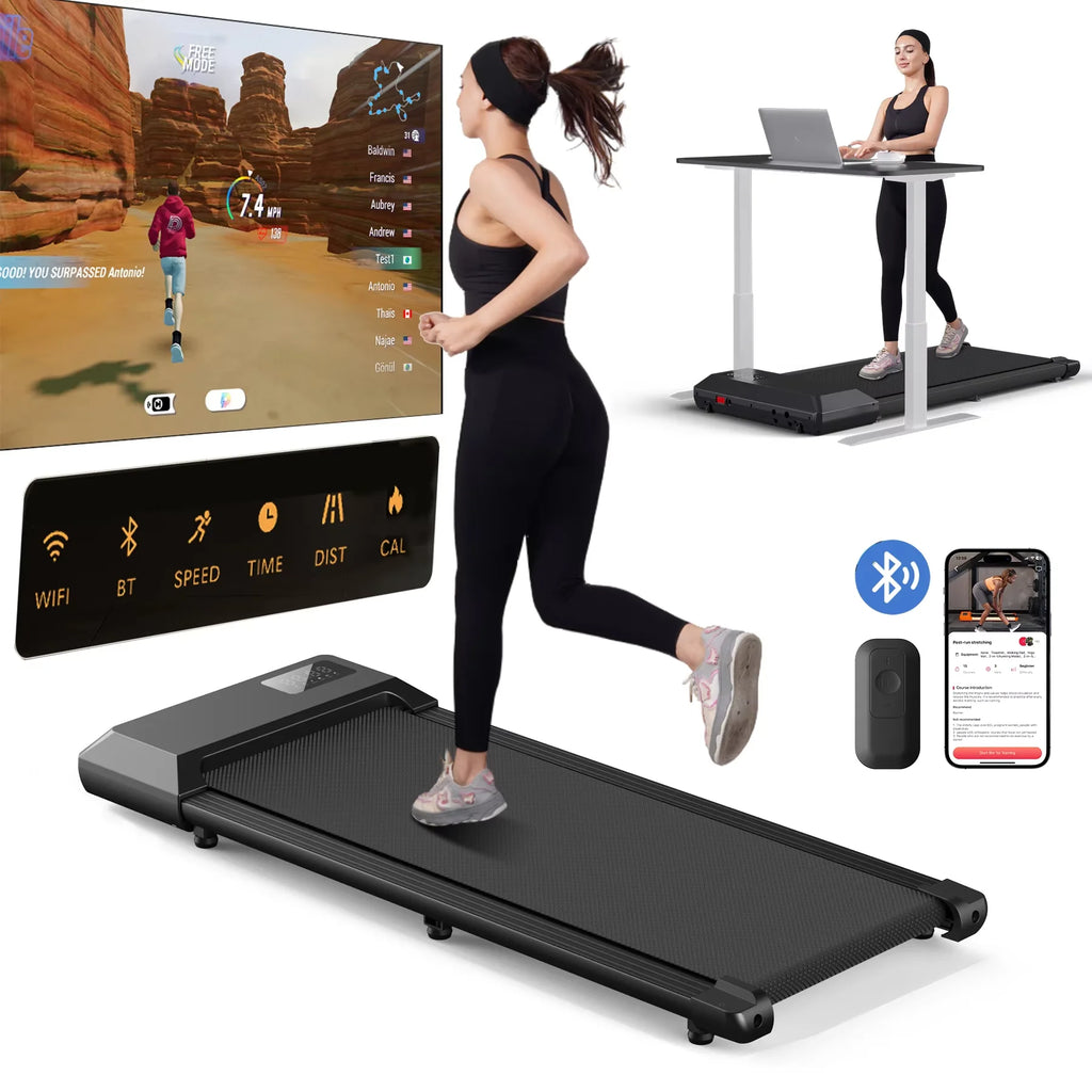 Smart Under Desk Treadmill for Home Office,Treadmill with APP&Remote Control, LCD Screen, Quiet Walking Jogging Exercise Machine - GilloServ
