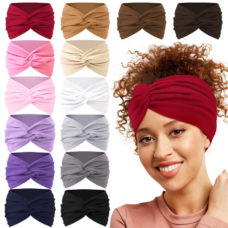 Women Solid Color Super Wide Headband Twisted Criss Cross Elastic Hairband Yoga Running Sports Non Slip Sweat Hair Accessories - GilloServ