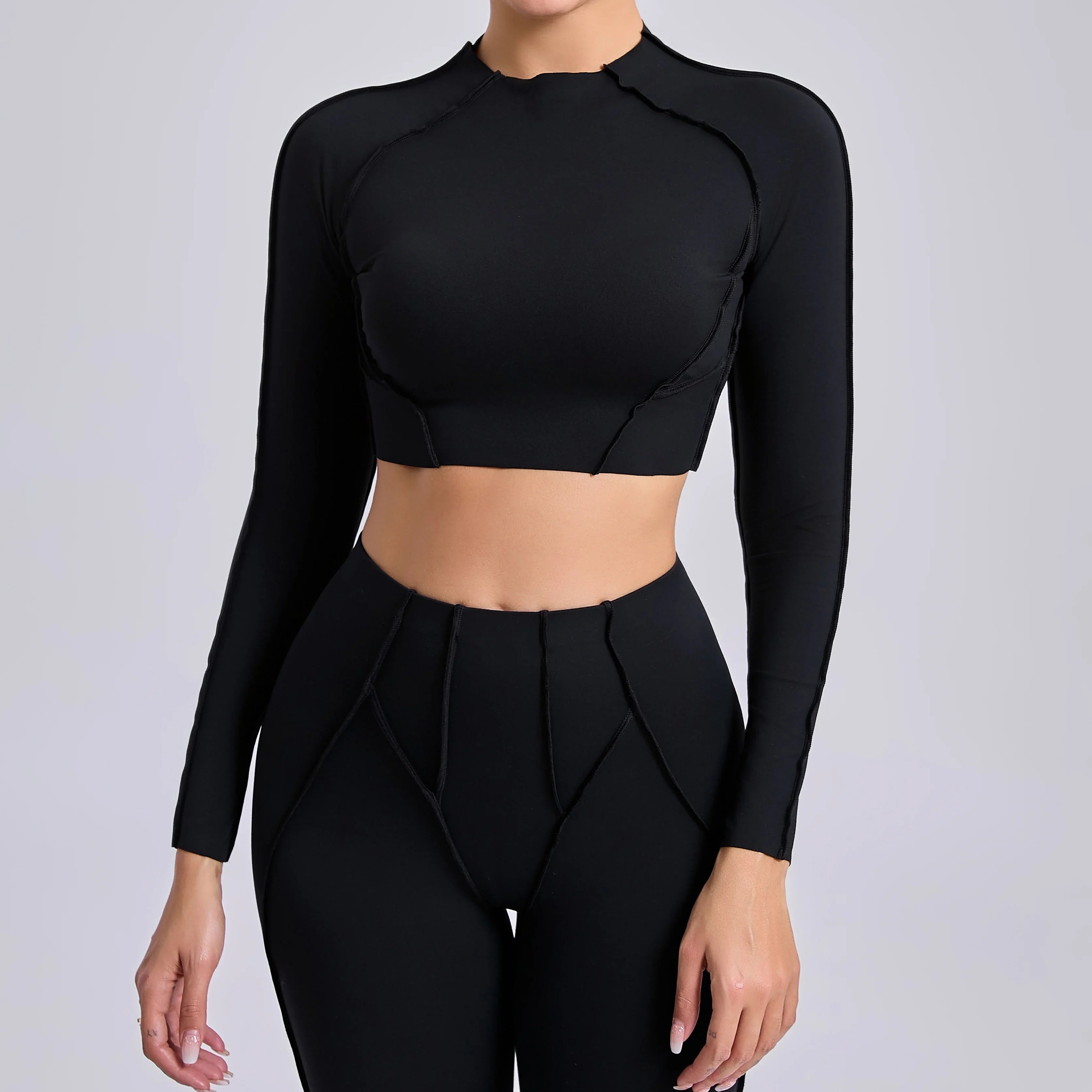 Women Yoga Shirts Non-Padded Long Sleeve Crop Tops Sportswear - GilloServ