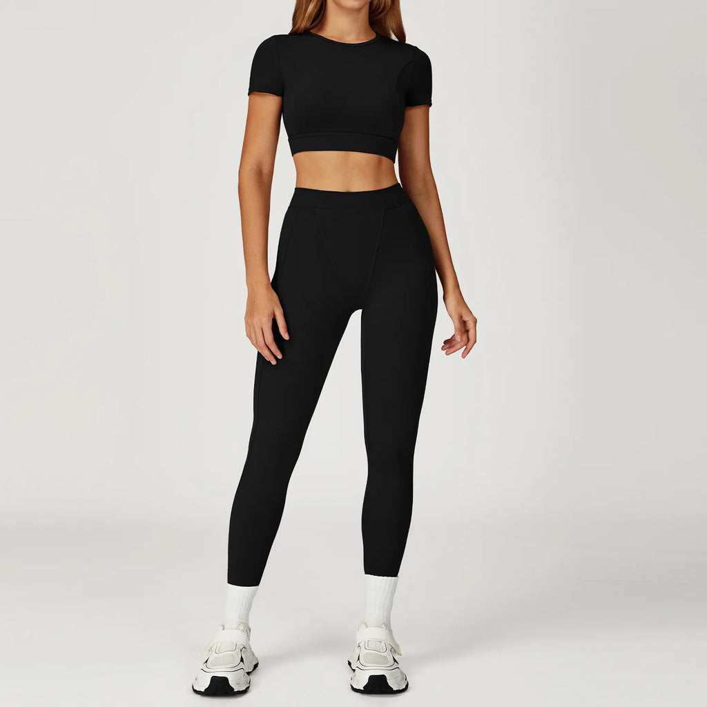 2Pcs Sports Suit Pants Woman High-Waist Butt-Lift Fitness Yoga Top - GilloServ