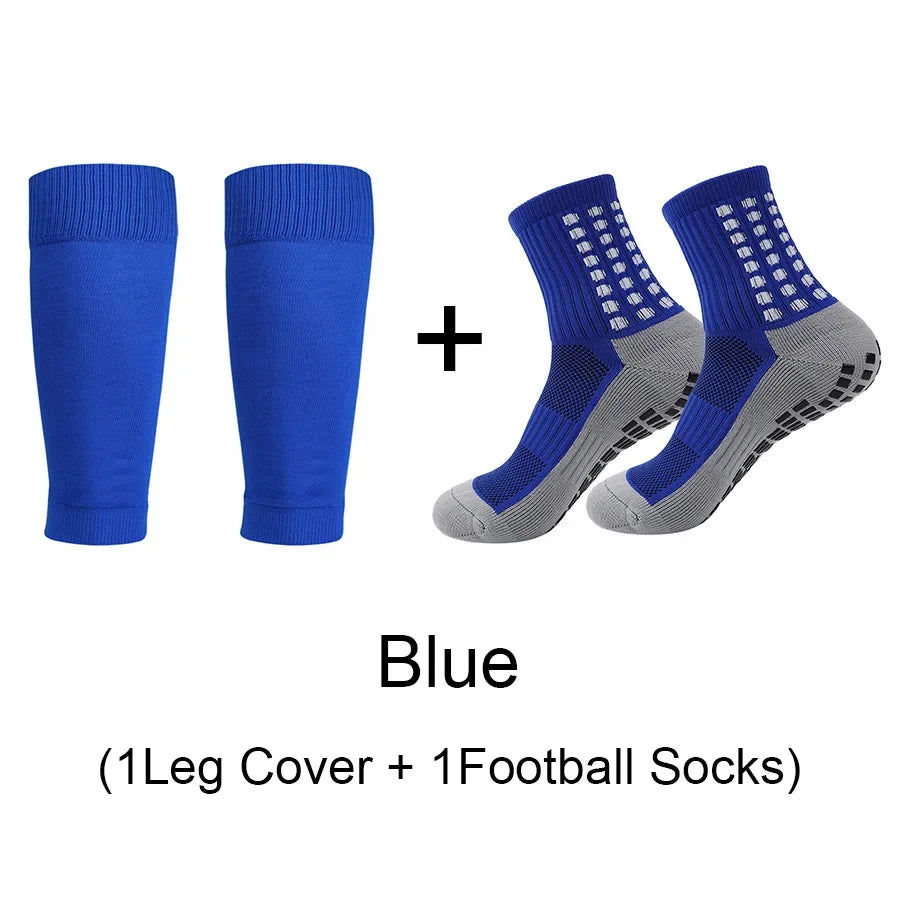 2 Pairs Set Men Grip Soccer Socks and Knee Pads Calf Sleeves Adult - GilloServ