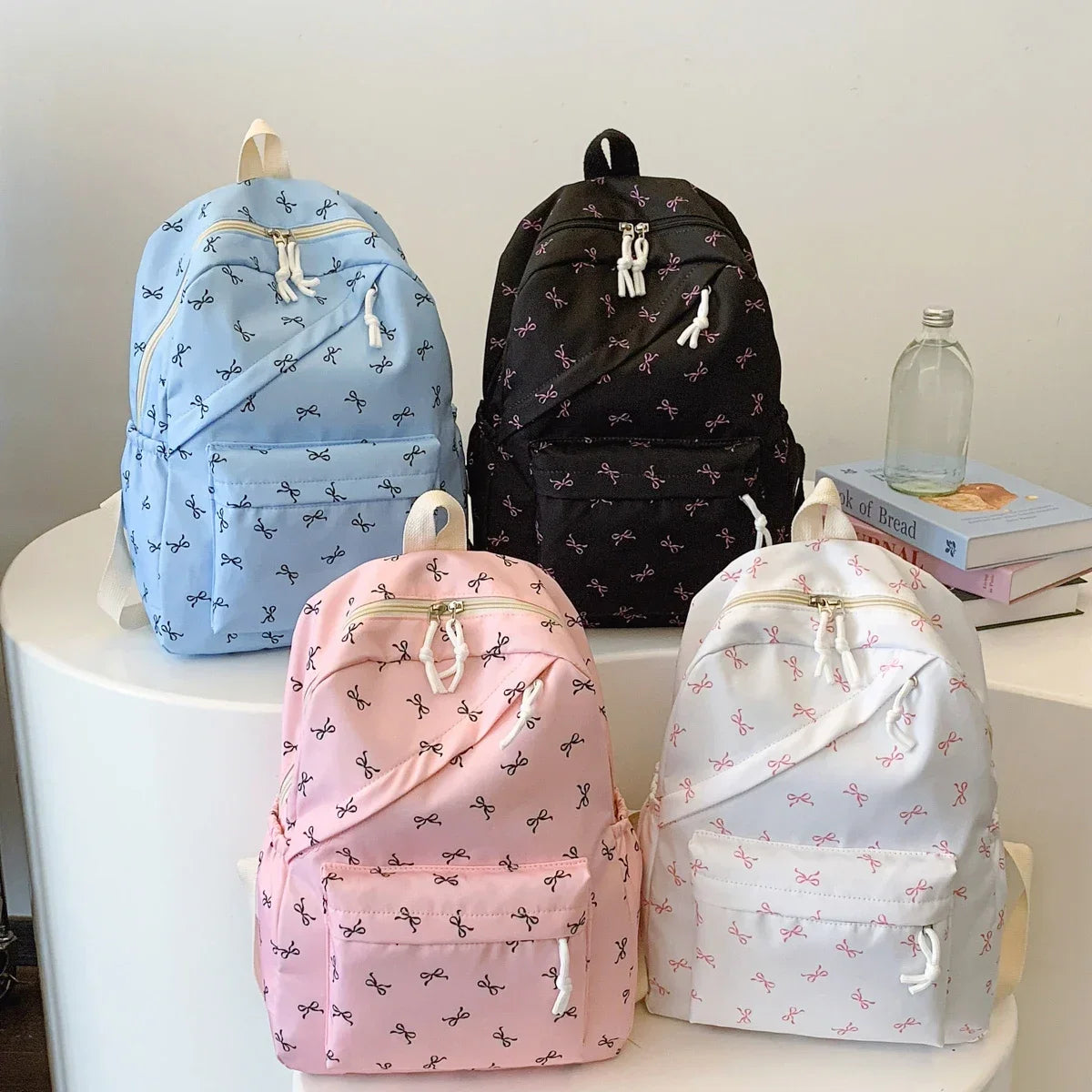 Laptop Backpack Fashionable Cute Backpack Bow Print Bookbag with Laptop Protection Adjustable Straps for Back To School Season - GilloServ