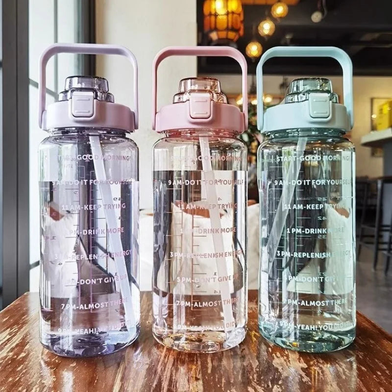 2 Liters Straw Plastic Water Bottle Large Capacity Bottle - GilloServ