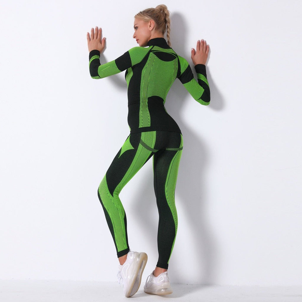 Color Patchwork Yoga Set Women Gym Clothes Fitness Long Sleeve - GilloServ