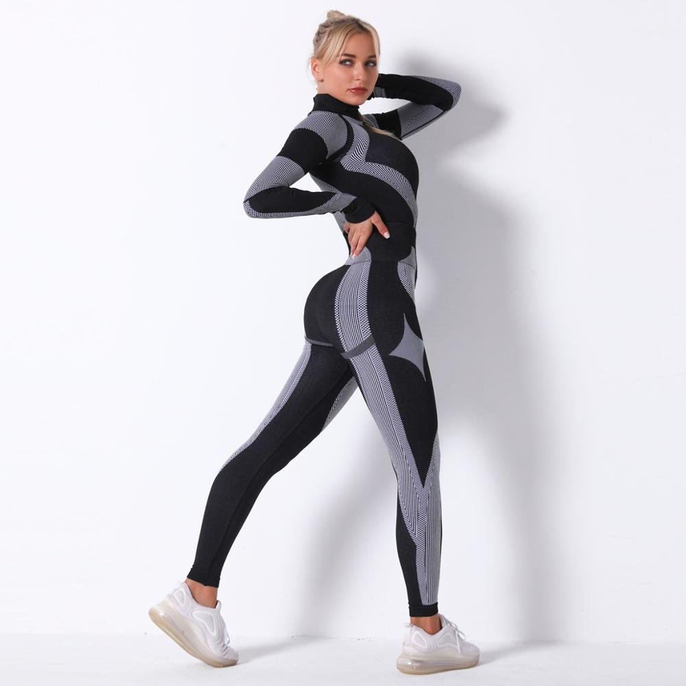 Color Patchwork Yoga Set Women Gym Clothes Fitness Long Sleeve - GilloServ