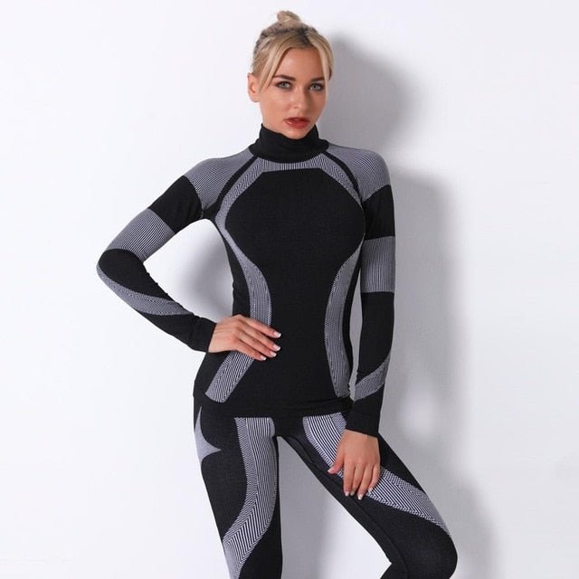 Color Patchwork Yoga Set Women Gym Clothes Fitness Long Sleeve - GilloServ