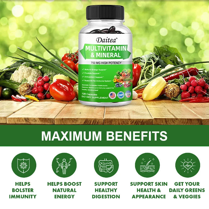 Multivitamin Capsules with Mineral Supplement To Provide Energy, Prostate, Skin and Eye Health Immune Support for Women and Men - GilloServ