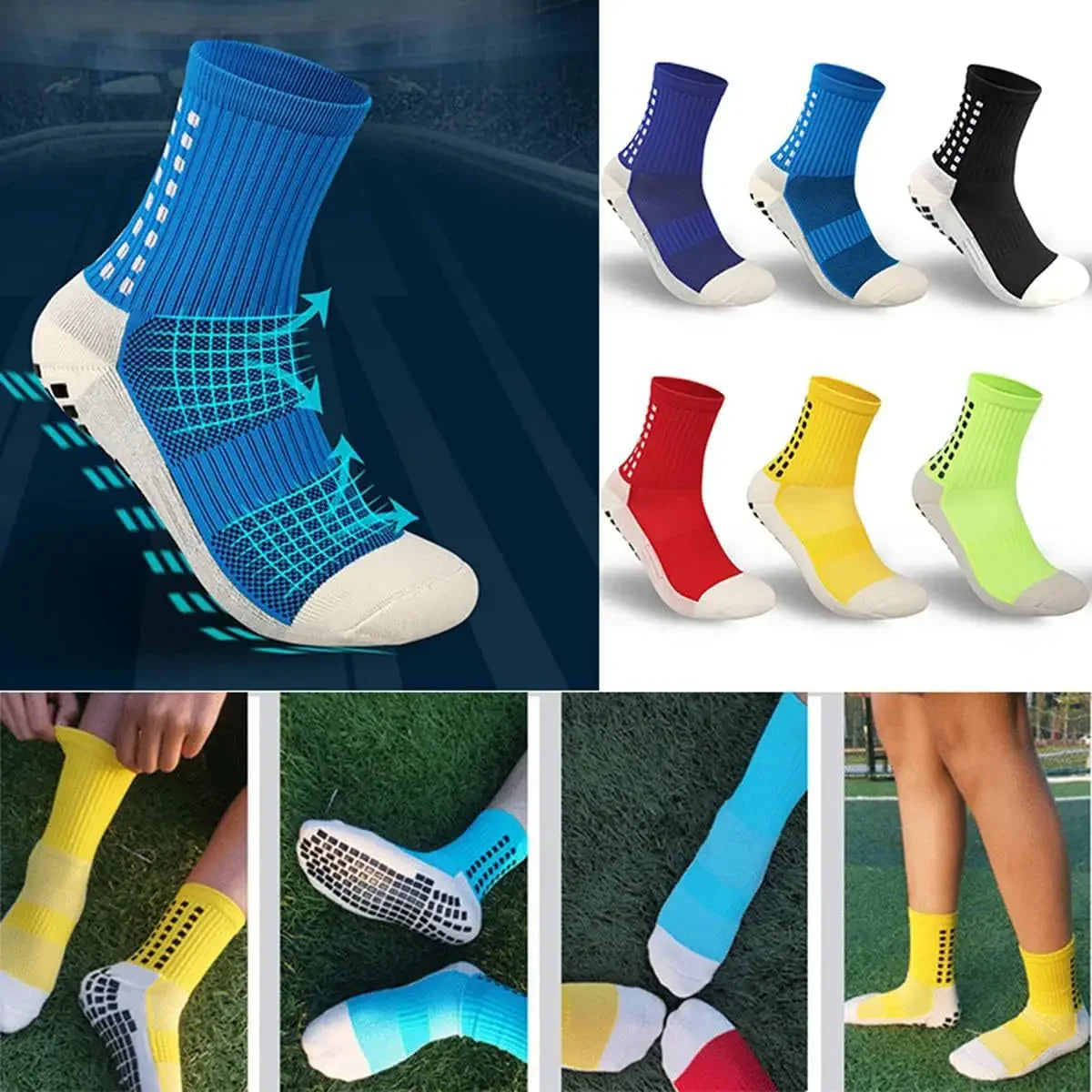 2 Pairs Set Men Grip Soccer Socks and Knee Pads Calf Sleeves Adult - GilloServ
