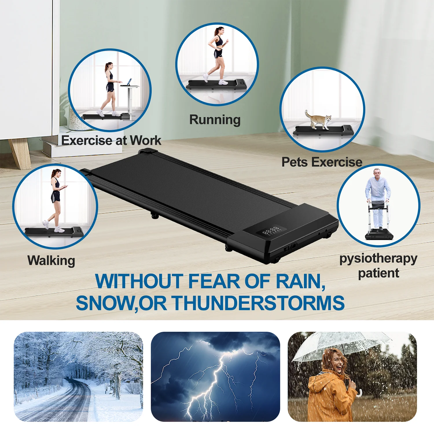 350lbs Treadmill for Home 2.5HP Walking Pad LCD Digital Data Display - GilloServ