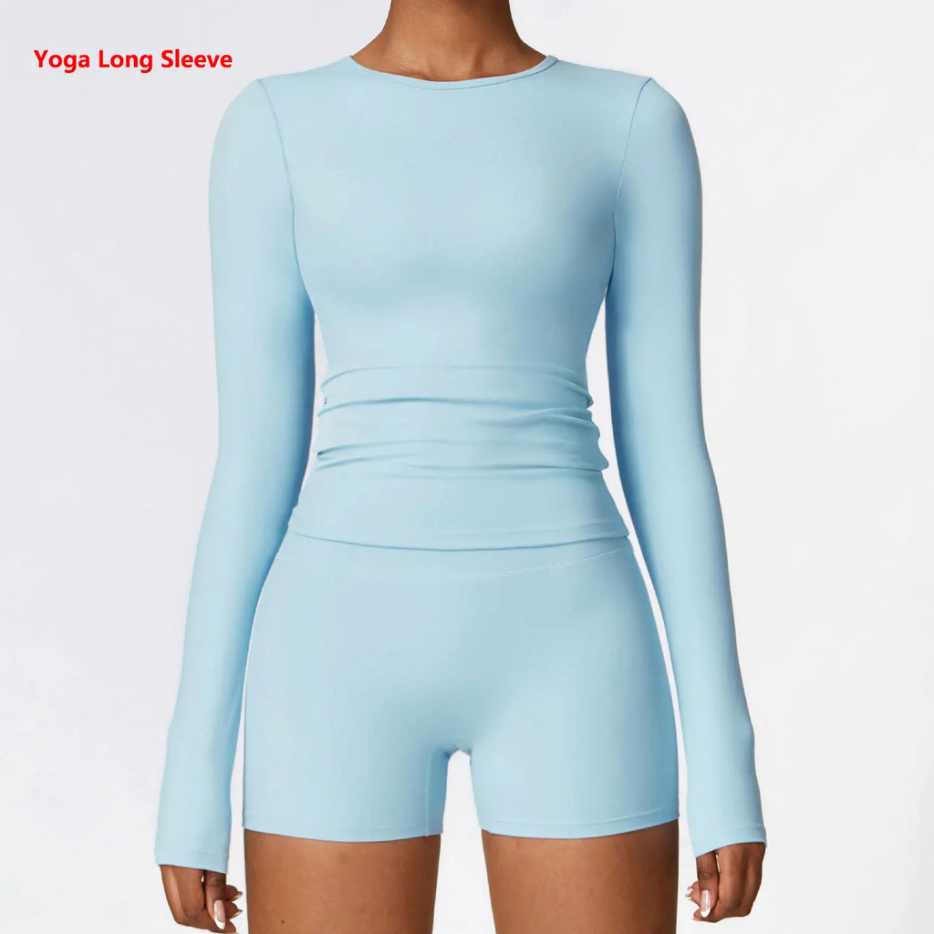 Yoga T-shirts Solid Sports Top Long Sleeve Gym Workout Gym Sport Wear - GilloServ
