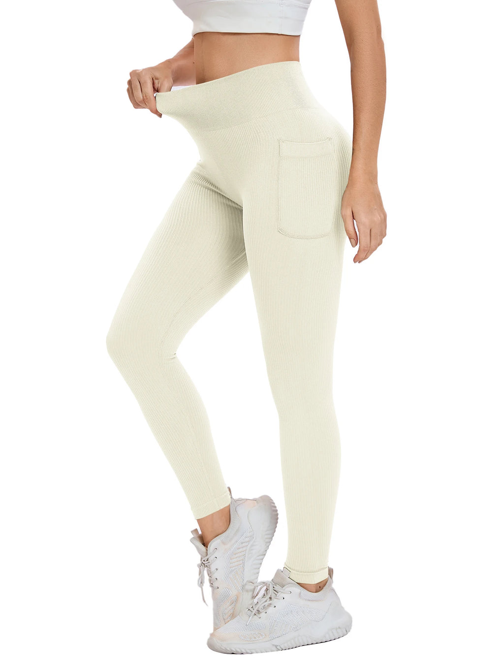 Women's solid color threaded sports leggings Yoga wear with pocket - GilloServ