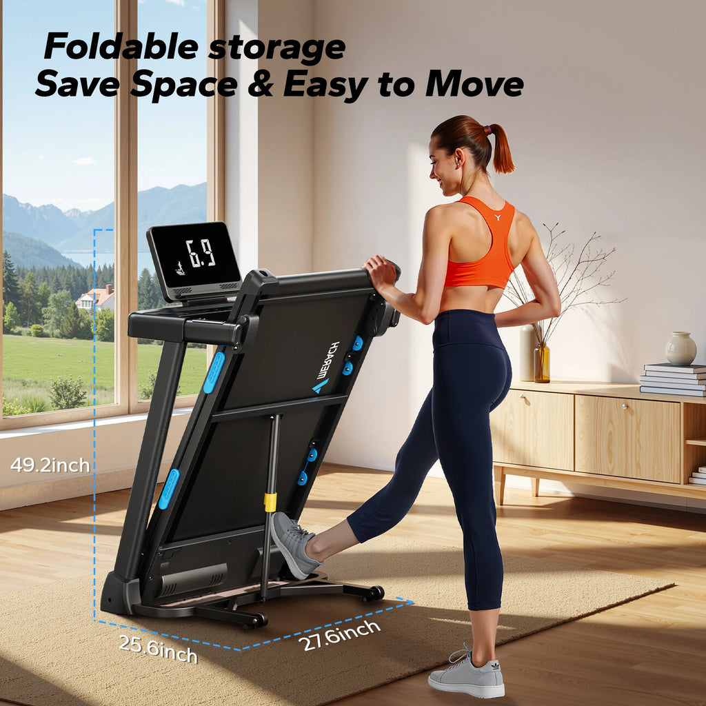 MERACH Foldable Treadmill T12 Incline Quiet Treadmills Double Deck Technology 4 Silicone Shock Cushion Heart Rate Monitoring - GilloServ